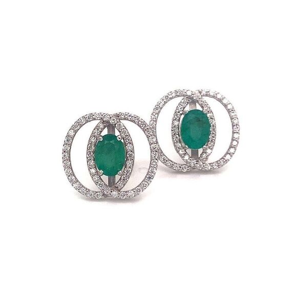 Diamond Emerald Earrings 14k White Gold 2.16 TCW Certified $6,950 018689 - Picture 4 of 12